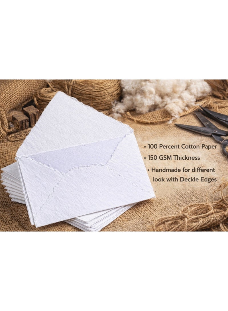 KhpalKar 20 Pieces Handmade White Cotton Paper Envelopes with Deckle Edge Size 6.5 x 4.5 Inches Invitation Envelopes for Wedding Cards Announcements Greeting Cards & DIY Crafts - Image 5